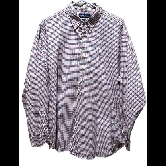 Ralph Lauren‎ Mens XL Long Sleeve Button Up White Plaid Classic Fit - Picture 1 of 4